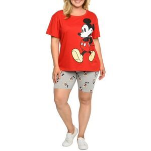 Mickey Mouse T-Shirt & Bike Shorts 2-Piece Set Disney Womens Plus Size, 1X, EUC